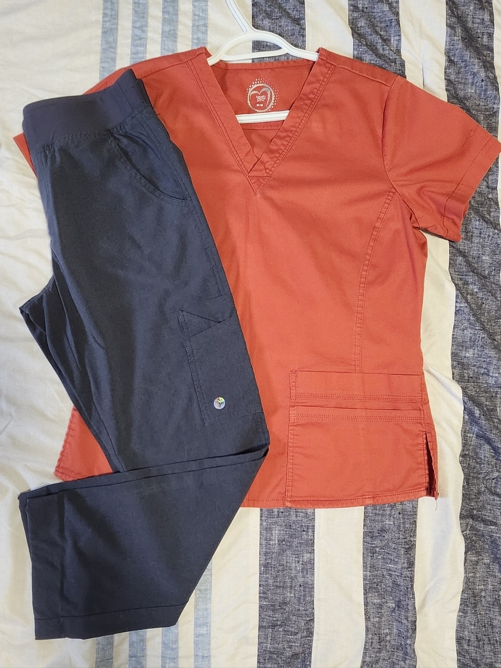Coral V-Neck Scrub Top Med with Gray Cargo Scrub Pants Sm $20  For The Pair